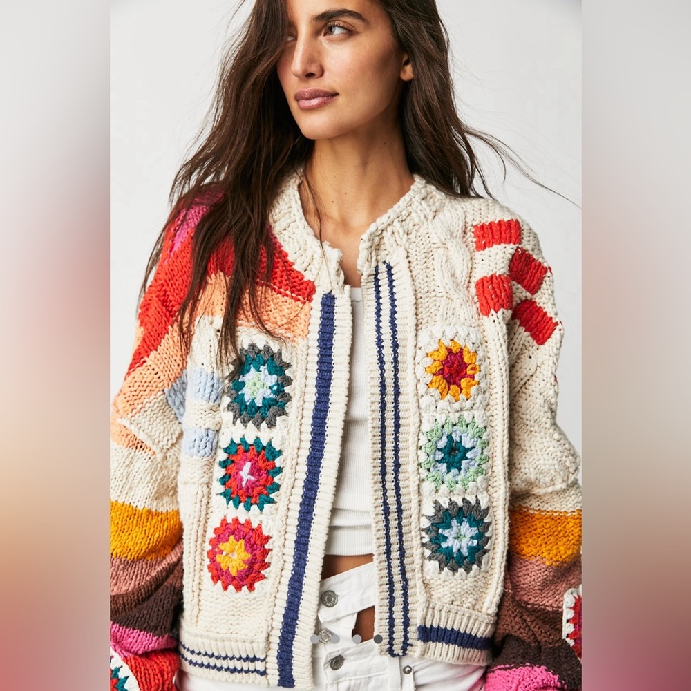 Free People Clear Skies Cardi in Cream Combo - Picture 2 of 9